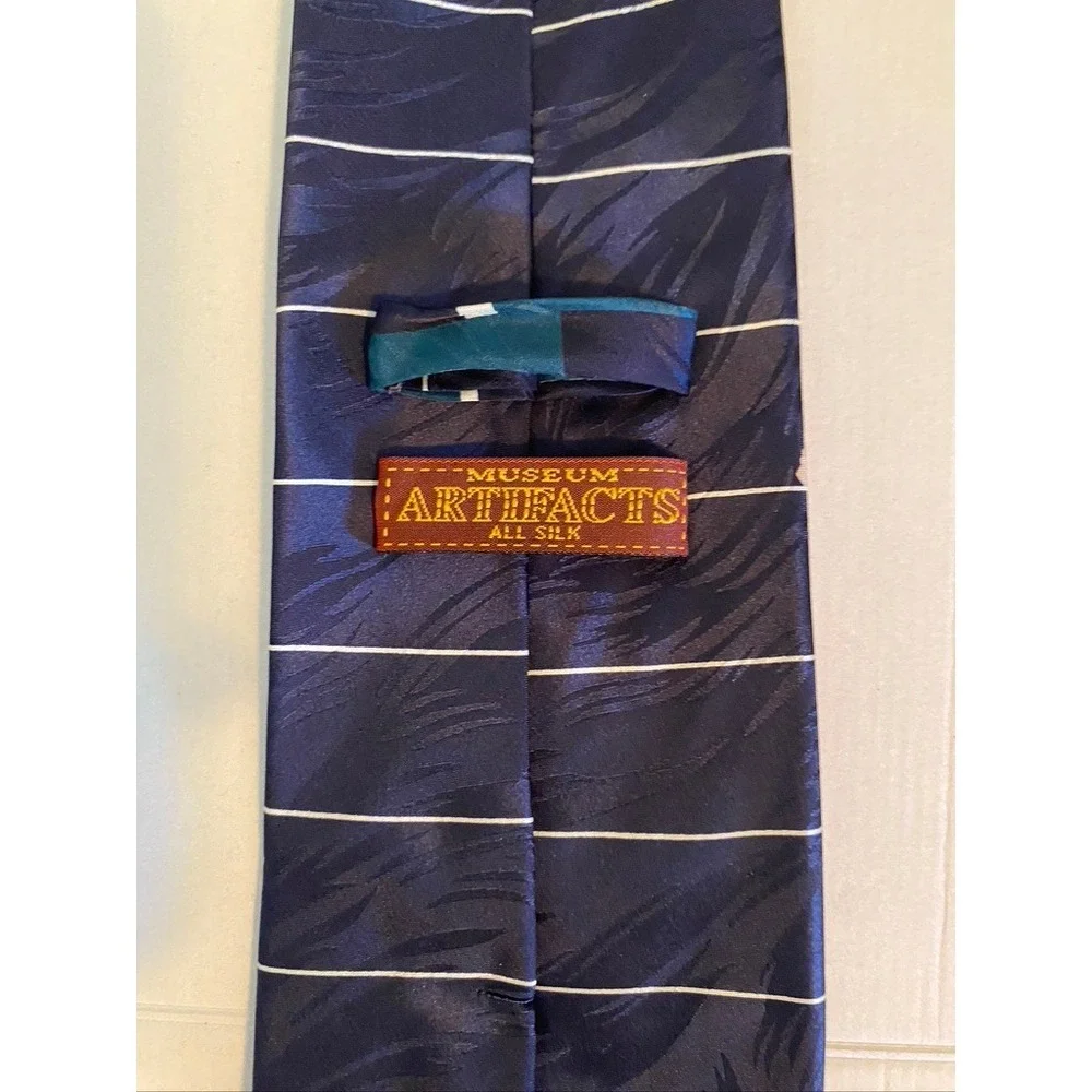 Museum Artifacts Mens Silk Tie Navy Blue Football Field Sports Novelty Print